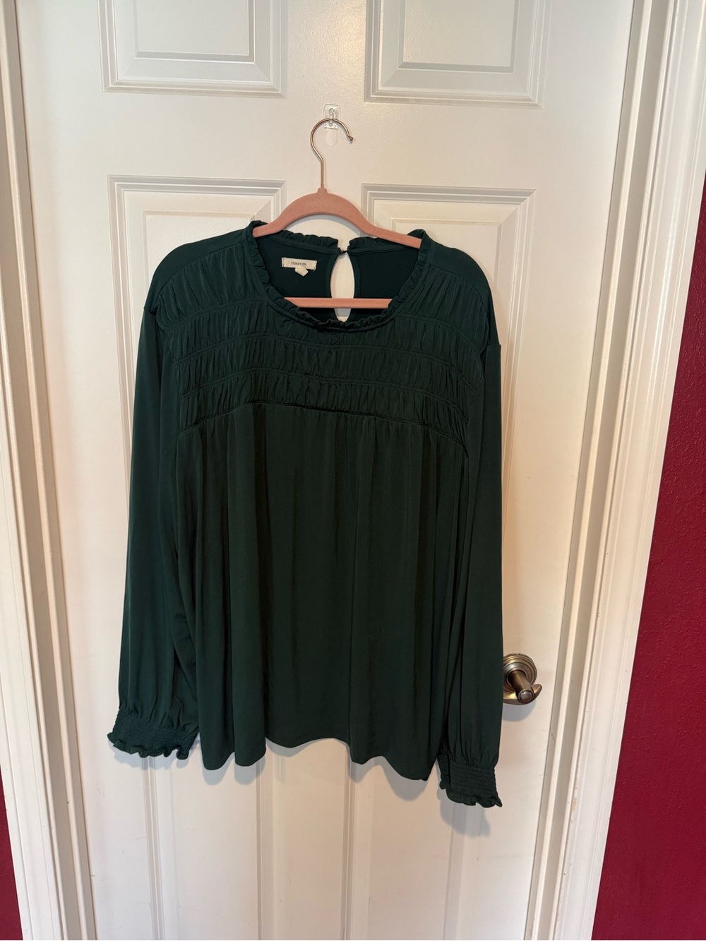 Maurices Dark Green Long-Sleeve Smocked Blouse